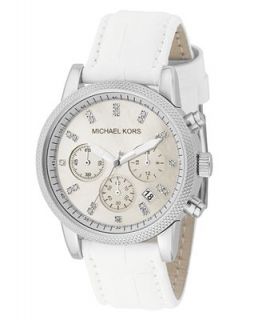 Michael Kors Watch, Womens Chronograph Ritz White Leather Strap 37mm