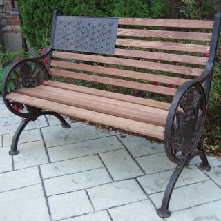 Oakland Living Proud American Wood and Cast Iron Park Bench