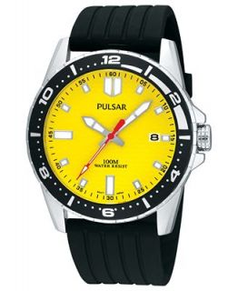 Pulsar Watch, Mens Active Sport Black Polyurethane Strap 41mm PS9107