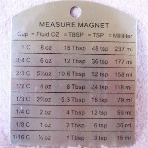 New Stainless Steel Magnet Measure Chart Cups ozs TBSP TSP Millileters