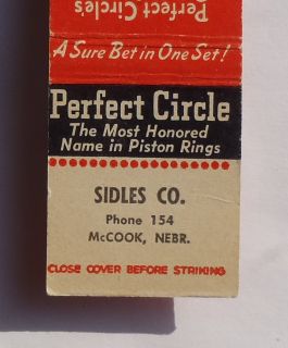 Matchbook Perfect Circle Piston Rings Sidles Co. Phone 154 McCook NE