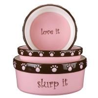 Cutie Paw Dog Cat Ceramic Food Water Bowls Pink