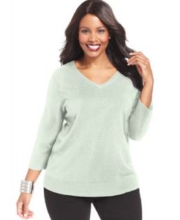 Elementz Plus Size Sweater, 3/4 Sleeve Cowl Neck Colorblock Tunic