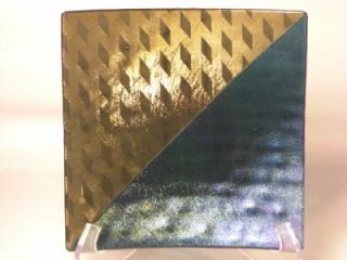 Signed Kurt Mcvay Fused Art Glass Plate Tray Grid Deco
