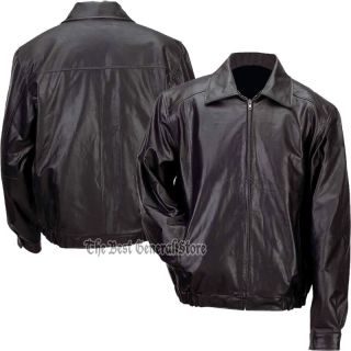 Mens Lined Solid Genuine Black Leather Bomber Style Casual Jacket Coat