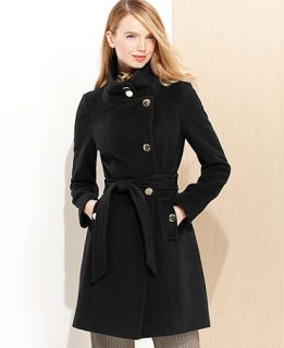 Tahari Coat, Belted Wool Blend Stand Collar   Womens Coats