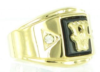 Black Onyx Mens Initial Signet Ring Gold GE w Sz 10