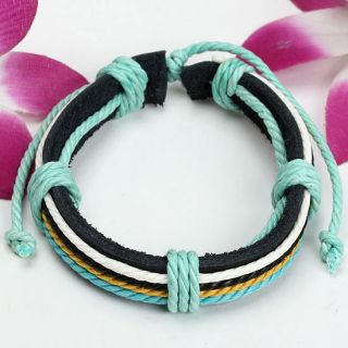 Multicolor Hemp Cord Leather Weave Mens Adjustable Bracelet