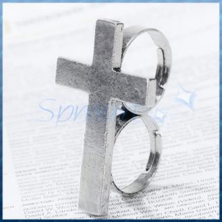 Cool Mens Retro Cross Two Finger Double Connector Ring