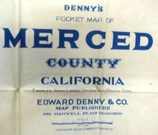 Antique 1912, Merced County, California map by Edward Denny. 34 x 31