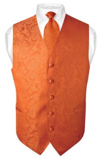 Mens Burnt Orange Paisley Design Dress Vest and Necktie Set for Suit