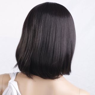 New 15 8 inch Medium Turnup Side Bang Hair Wig Black Cosplay Wig