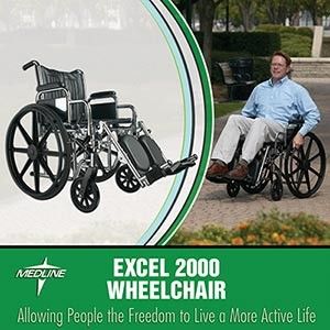 Excel 2000 Deluxe Wheelchair by Medline With Padded Arm & Leg Rests