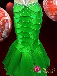 Satin “Scaled” Shell Bra and Mermaid Tail Showgirl Burlesque Skirt