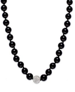 Sterling Silver Necklace, Smooth Onyx (10 mm) and Crystal Beaded