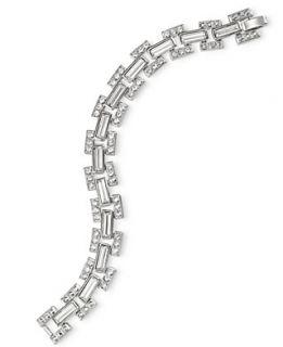 Carolee Bracelet, Silver Tone Glass Stone and Crystal Link Flex