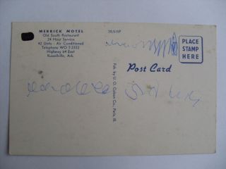 1960s MERRICK RESTAURANT & MOTEL Russellville Arkansas AR Postcard
