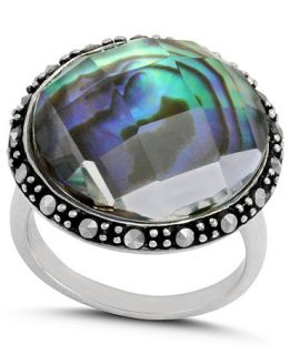 Genevieve & Grace Sterling Silver Ring, Abalone Glass and Marcasite