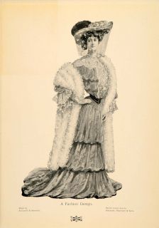 Edwardian Lady Fashion Dress Hat Veil Stole Sketch Ashworth Meredith
