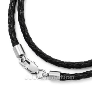 3mm 11 29 Mens Genuine Leather Cord Necklace 316L Stainless Steel