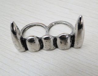 Retro Punk Vampire Fangs Teeth Double Finger Ring JR133 on Sale