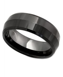 Mens Tungsten Ring, Black Ceramic With Tungsten Inlay Ring   Rings