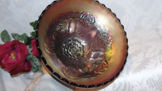 Dugan Amethyst Merigold Double Stem Rose Crnival Glass Bowl