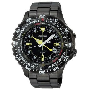 Seiko SKA425P2 Mens Kinetic Compass Black Watch Water Resistant Date