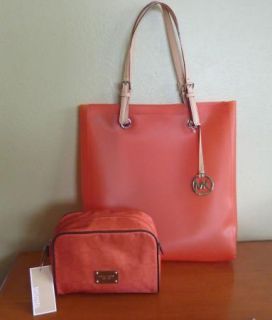 Michael Kors Jelly Tangerine Orange Beach Tote Handbag MK Cosmetic Bag