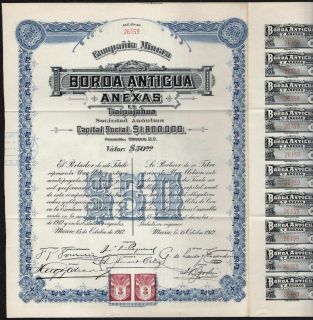 1912 Mexico Compania Minera Borda Antigua Y Anexas En Tlalpujahua