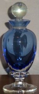 Hand Made Art Glass Perfume Bottle Light Blue and Clear Crystal 6