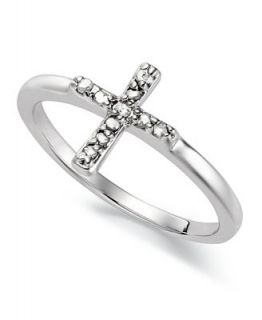 Diamond Ring, Sterling Silver Diamond Cross Ring (1/10 ct. t.w.)