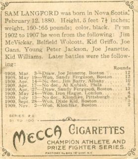 1910 T218 Mecca Champion Boxing Card Sam Langford C0188