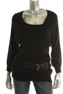 Michael Kors New Black 3 4 Sleeves V Neck Belted Pullover Sweater Top