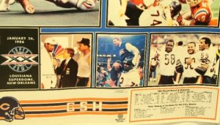 1986 Chicago Bears 22 x 34 World Champs Poster Super Bowl XX Payton
