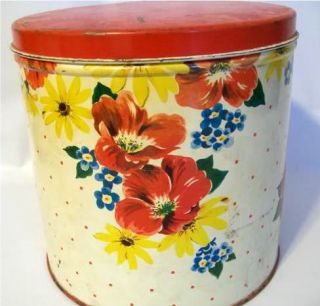 1950s 8 PC Metal Canister Set Daisy Hibiscus Fair Con