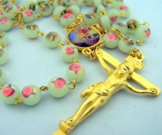 Saint Michael Rose Case Rosary Beads Cross Crucifix