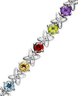 Sterling Silver Bracelet, Multistone and Diamond Accent Flower