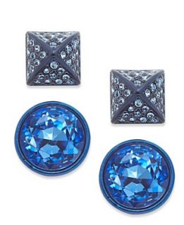 Juicy Couture Earring Set, Silver Tone Glass Gemstone Round and Square