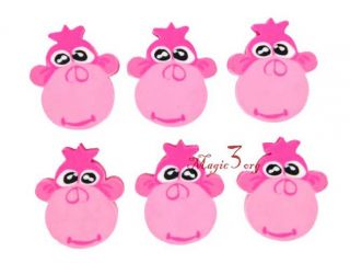 6X Pink Monkey Head Rubber Eraser Toy Party Gift GSB04
