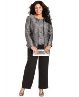 Kasper Plus Size Suit, Metallic Jacquard Jacket, Shell & Black Pants