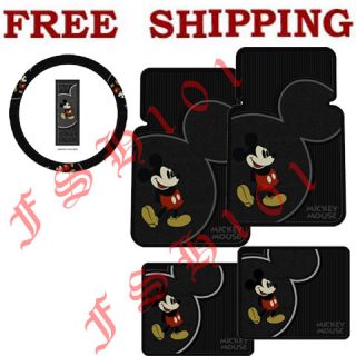 Brand New Mickey Mouse Floor Mat and Steering Wheel Cover for Car