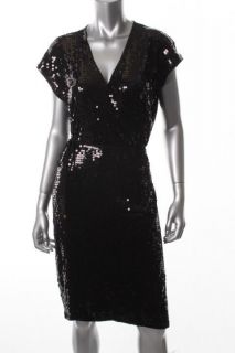 Michael Kors Black Sequined Sleeveless Wrap Cocktail Evening Dress