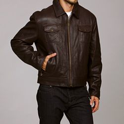 Michael Kors Mens Monroe Leather Brown Jacket L
