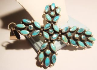 Huge Sterling Turquoise Cross Pendant Mexico Signed JRI