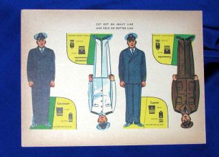 Unused Vtg Military Cut Out Paper Doll Toy C 1940 4 Dolls