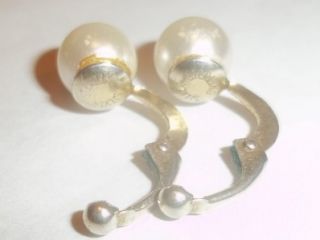Pretty Vintage Art Deco Style Sterling Silver Pearl Clip Earrings NR