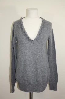 JCrew Cashmere Ripple V Neck Sweater Pullover $178 Heather Gray S
