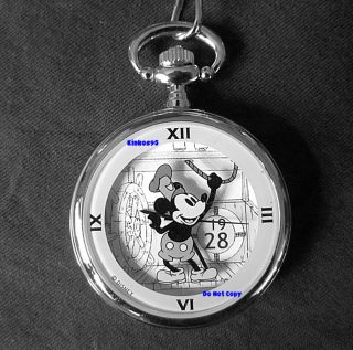Disney Mickey Mouse Steamboat Willie Auto Pocket Watch