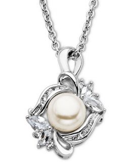 Sterling Silver Necklace, Cultured Fresh Water Pearl (8mm) and White